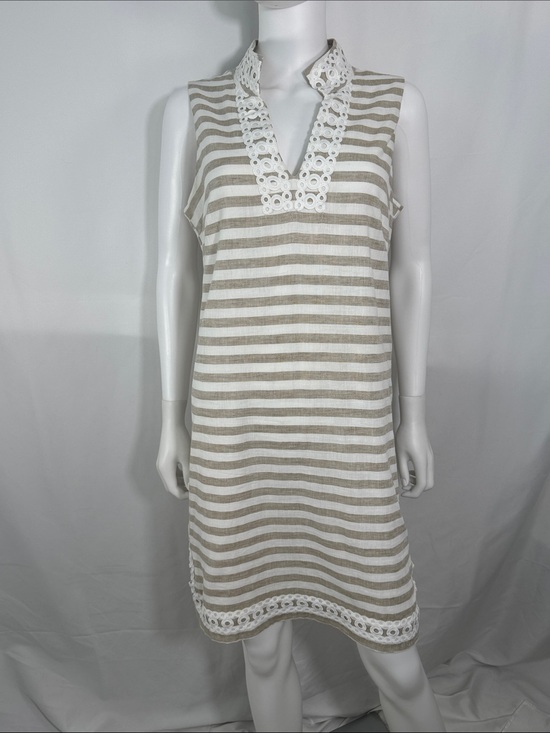 Eliza J Dresses & Skirts - Eliza J Striped Linen Blend Sleeveless Shift Dress Trim Accent Size 10